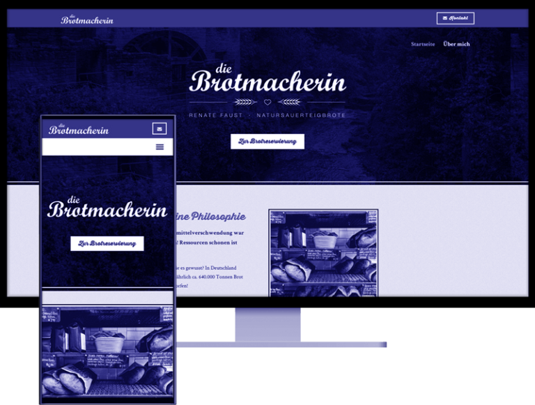 WordPress-Webdesign für Die Brotmacherin: Abbildung der Custom WordPress-Website auf Desktop und Smartphone