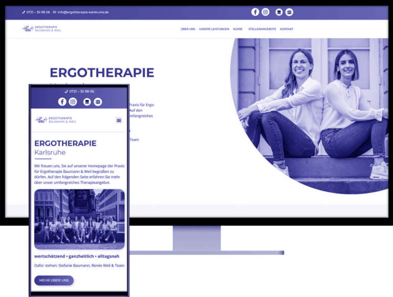 WordPress-Webdesign für Ergotherapie Karlsruhe: Abbildung der Custom WordPress-Website auf Desktop und Smartphone