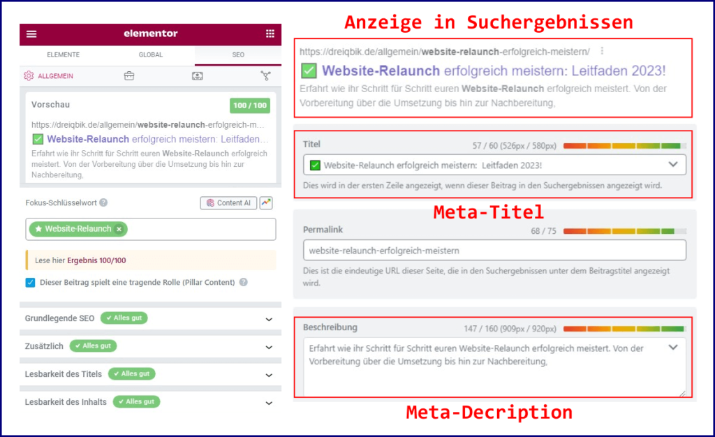Screenshot: Met-Titel und Meta-Description mit RankMath in WordPress anlegen
